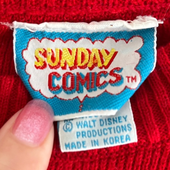 Vintage Sunday Comics Mickey and Minnie Mouse Sledding Red Knit sweater - Picture 2 of 7